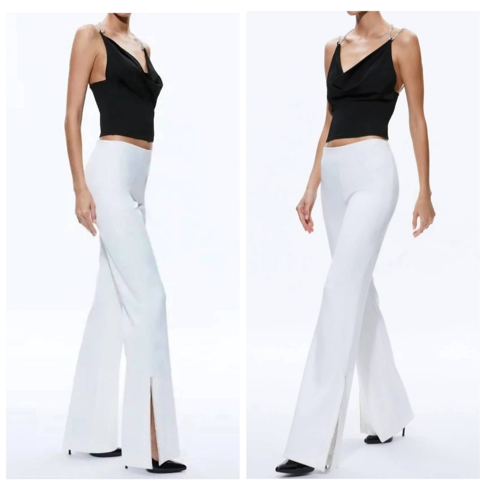 Alice + Olivia Lara Rhinestone Wide Leg Side Slits Pant SIZE 8 - Picture 9 of 13